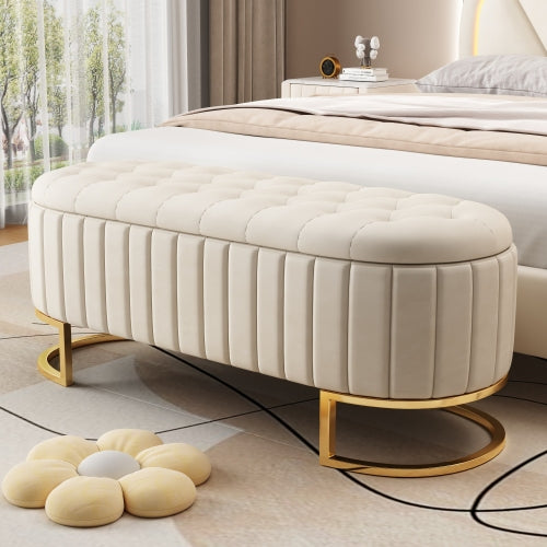 Elegant Ottoman Oval Velvet Storage