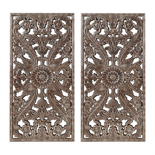 Distressed Carved Wood Wall Decor Set-2-Piece Vintage Rustic Panels