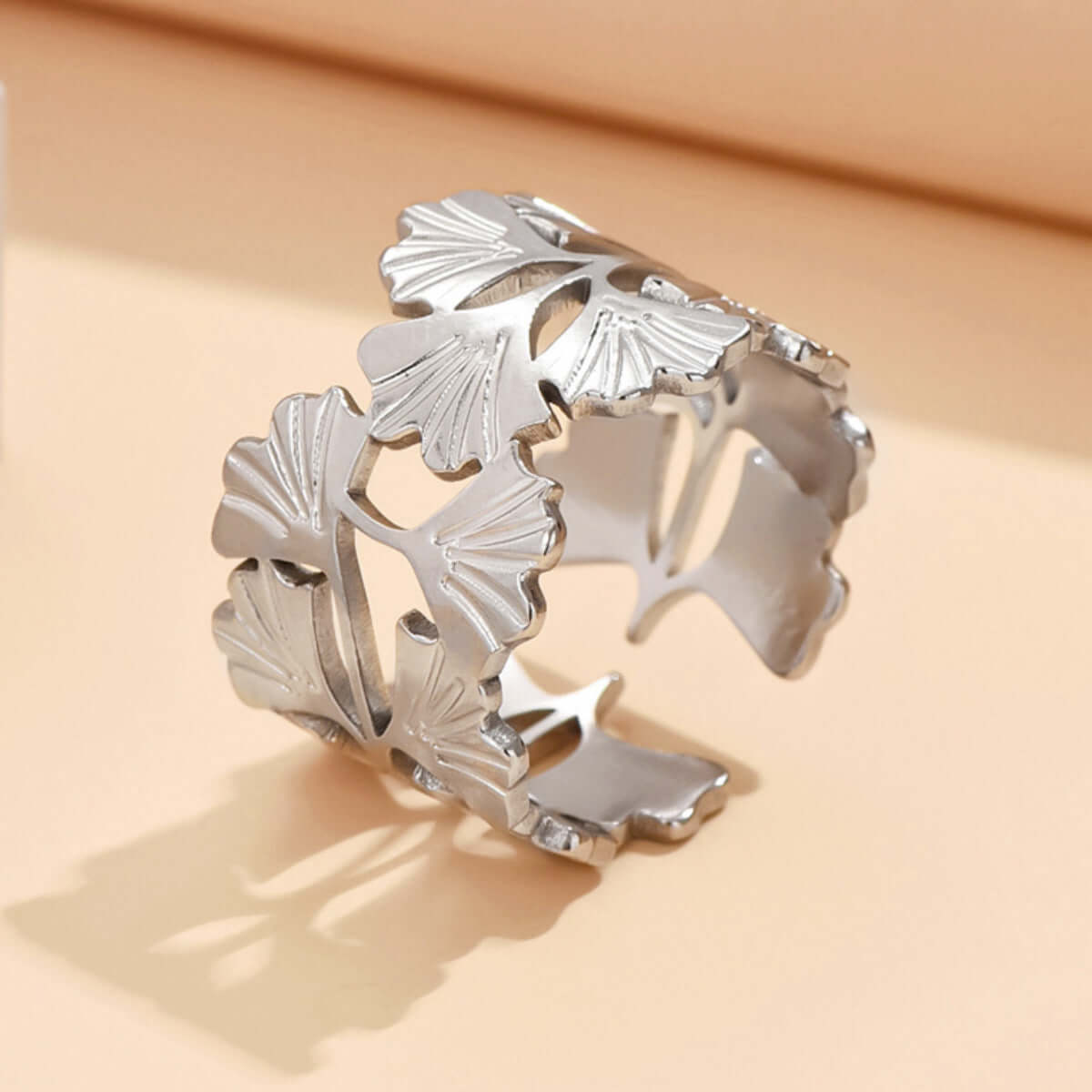 Elegant Design Leaf Adjustable Stainless-Steet Ring