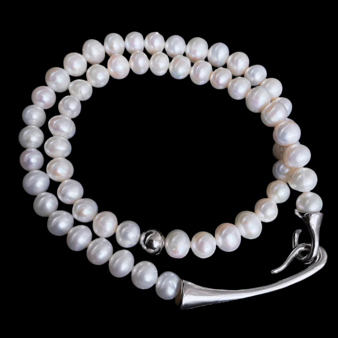 S925 Silver and White Pearl Statement Necklace