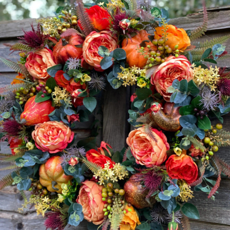 Autumn Peony Fall Pumpkin Wreath Home Decor