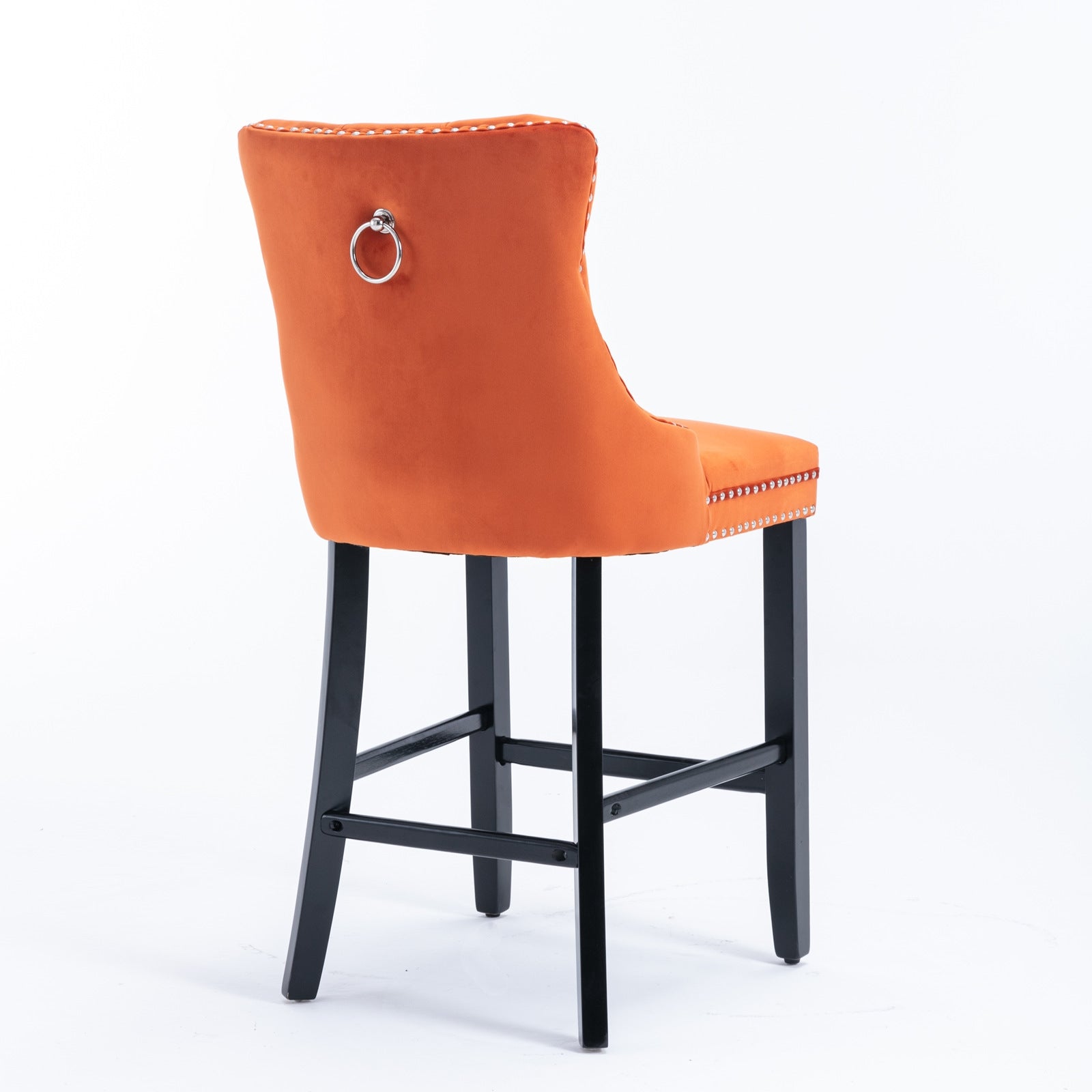 Contemporary Velvet Upholstered Barstools With Button Tufted Decoration And Wooden Legs, And Chrome