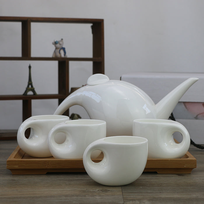 White Lead-free Tear drop Modern Tea Set