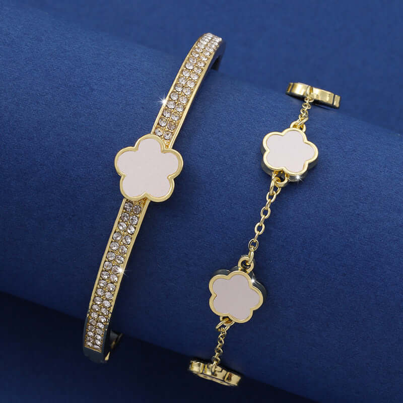 Two Piece Gold Bracelets Set, Flower Petal Bracelets, Elegant Bracelets Set