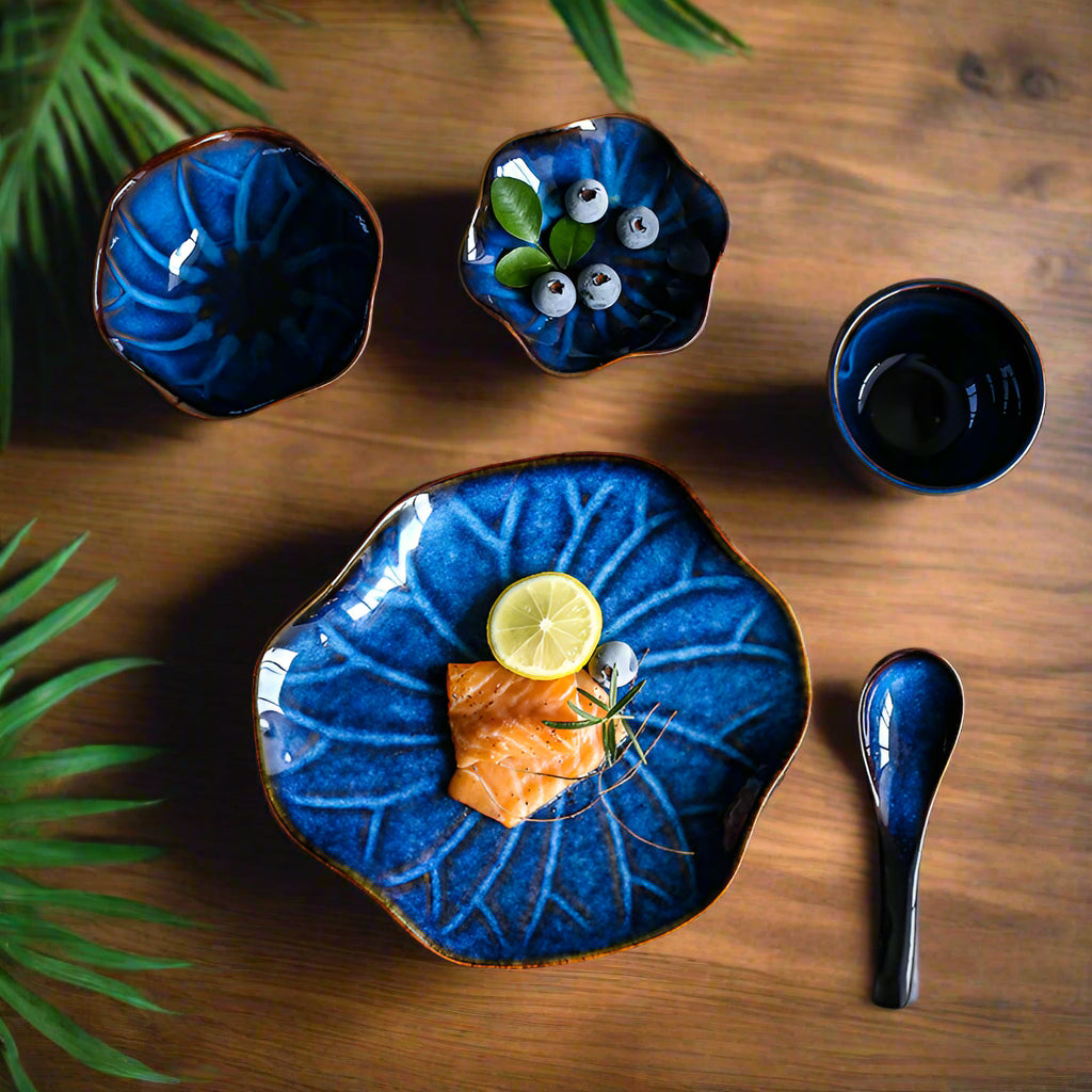 5-Pieces Blue Porcelain Dinner Tableware