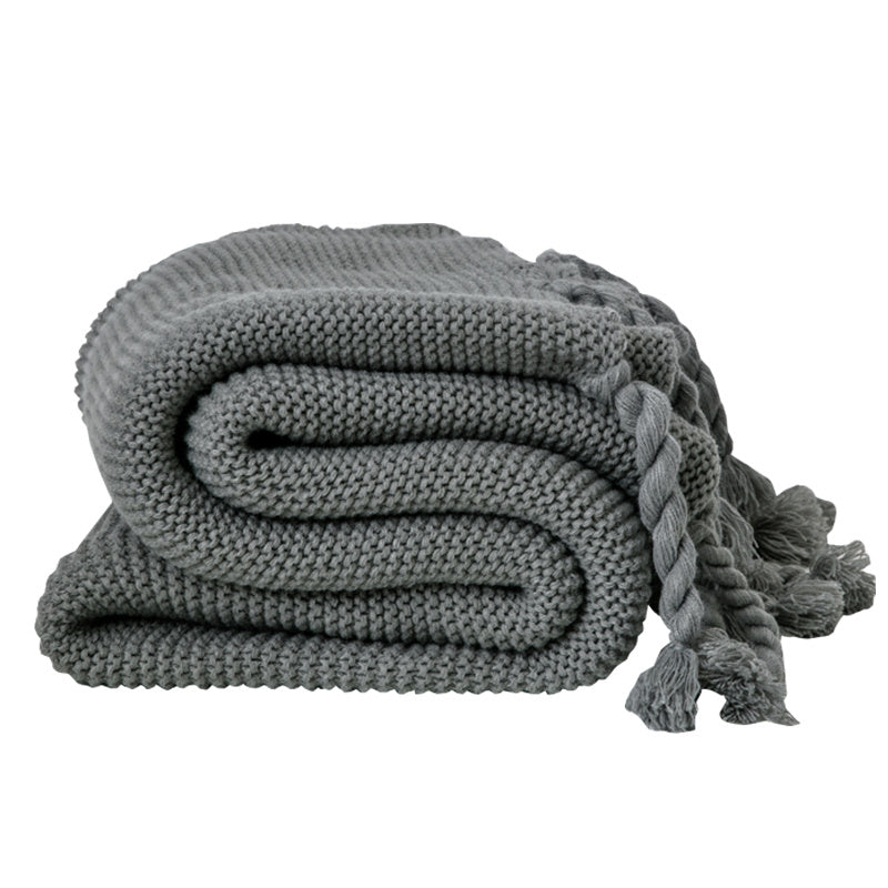 Cozy Knit Throw Blanket with Tassels