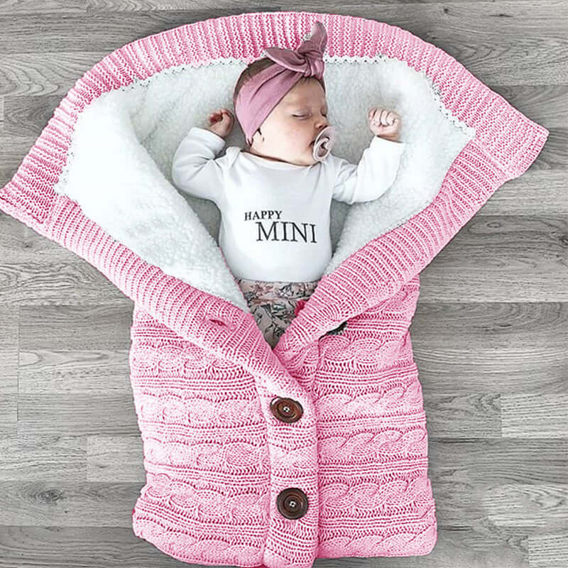 Soft Winter Solid Color Twist Vintage Button Sweater Children Sleeping Blanket