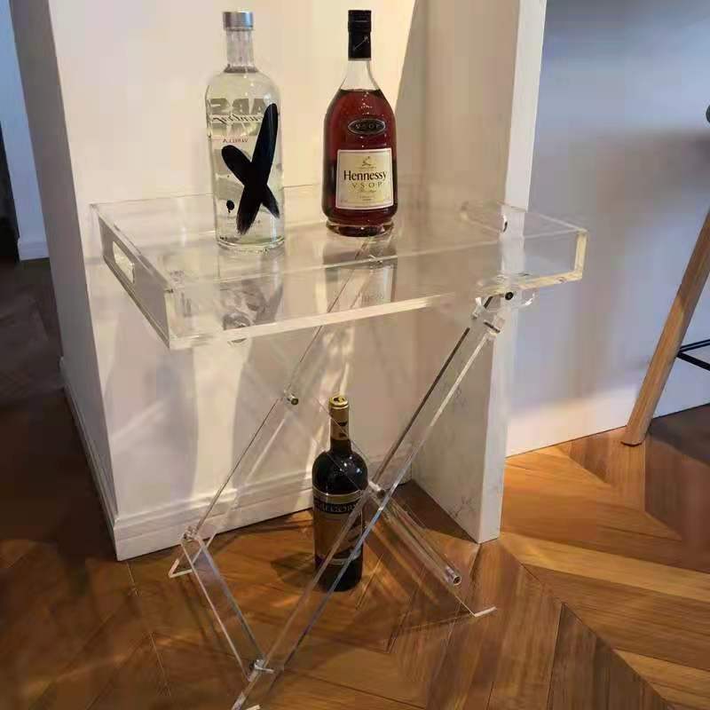 Acrylic Folding Small Table-Clear Portable Side Table for Living Room, Bedroom or Patio