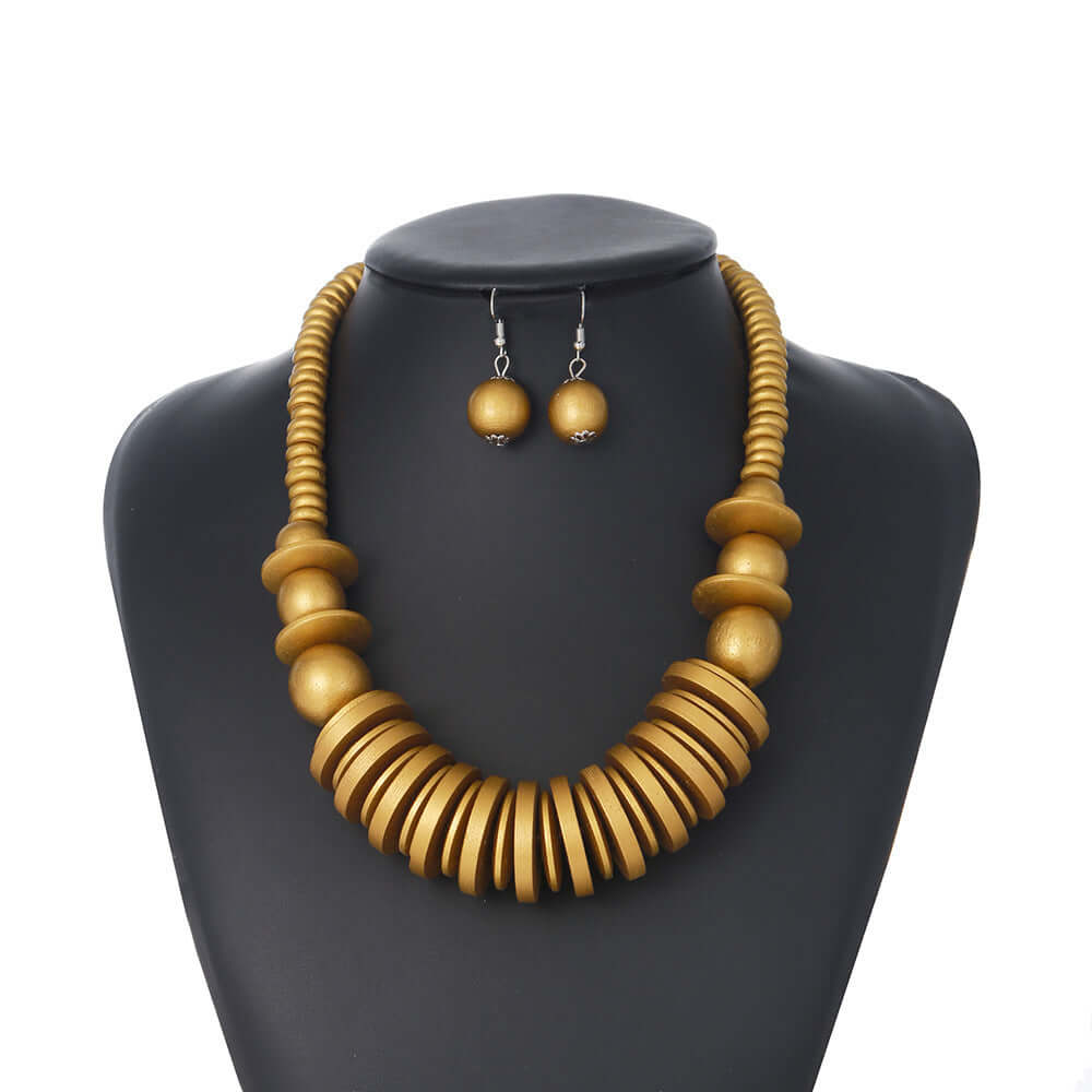 Wood Statement Necklace and Earrings Set