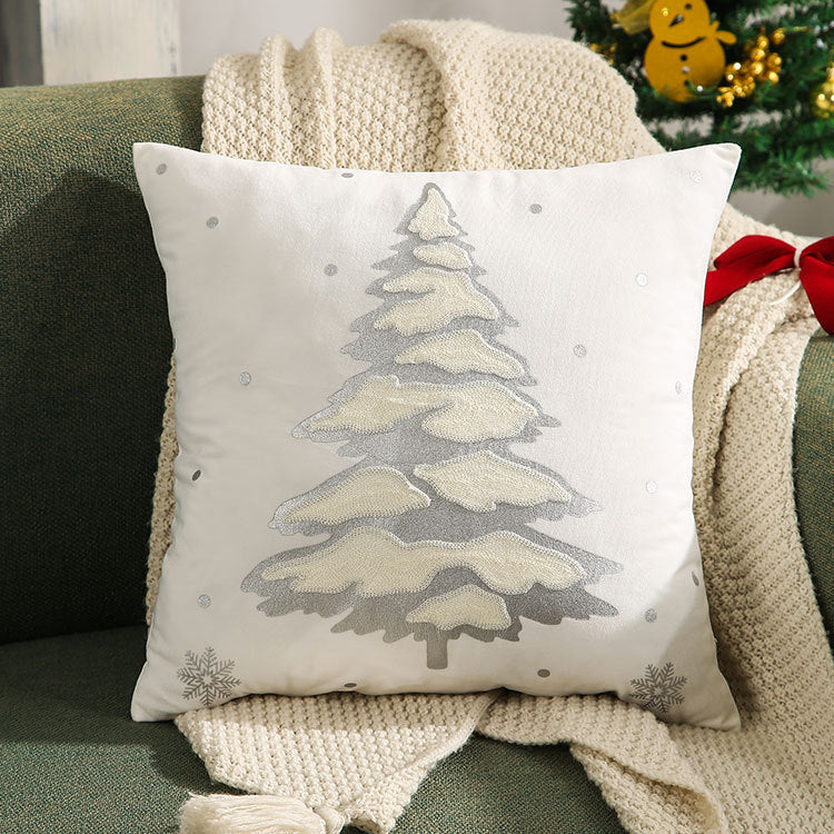 Embroidered Bronzing Christmas Tree Pillow Cover-Elegant Holiday Home Decor