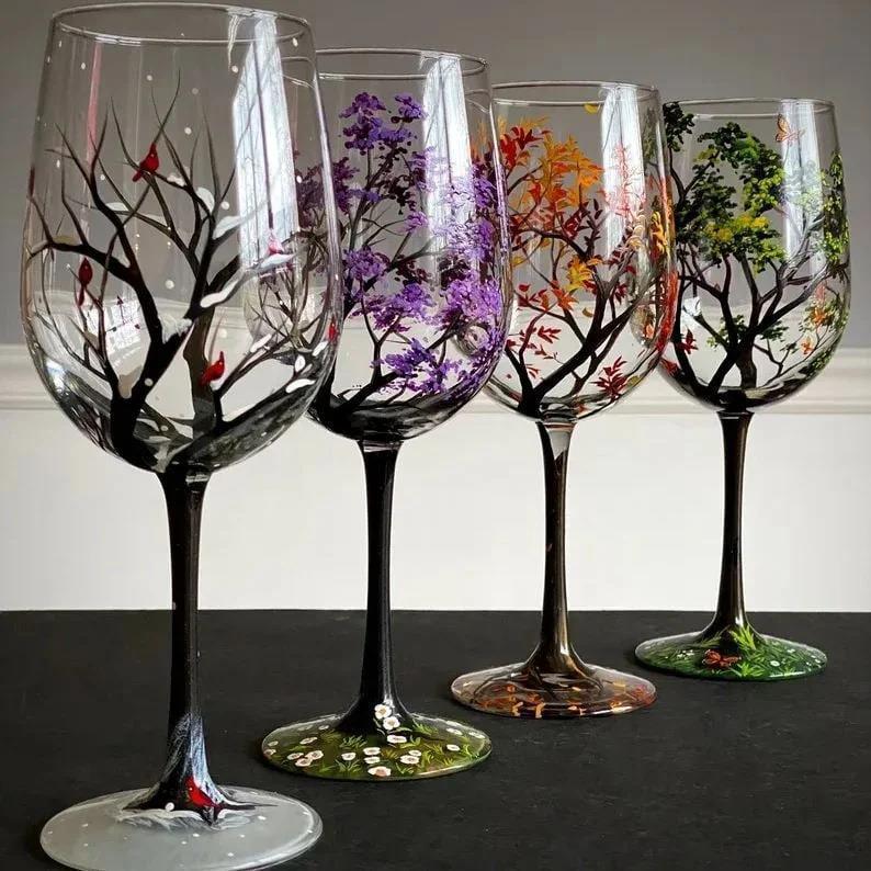 Wine Glass Four Seasons Tree Wine Glass