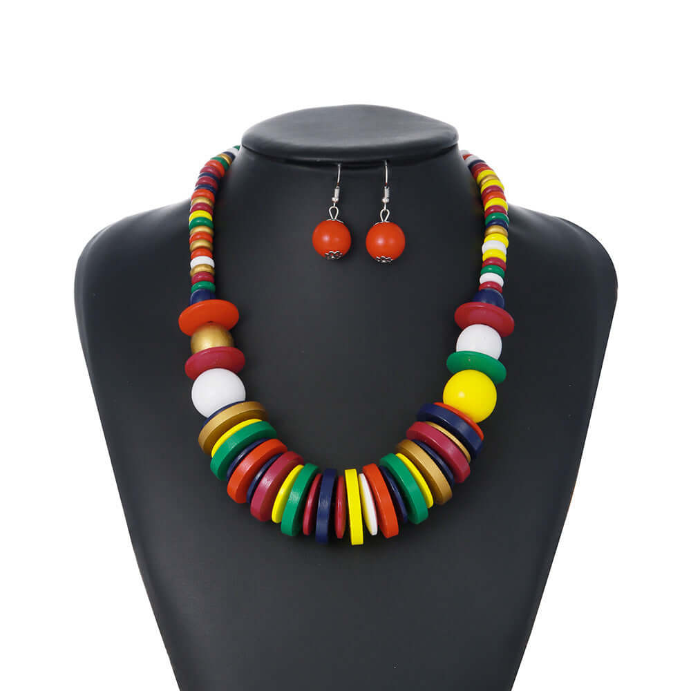 Wood Statement Necklace and Earrings Set