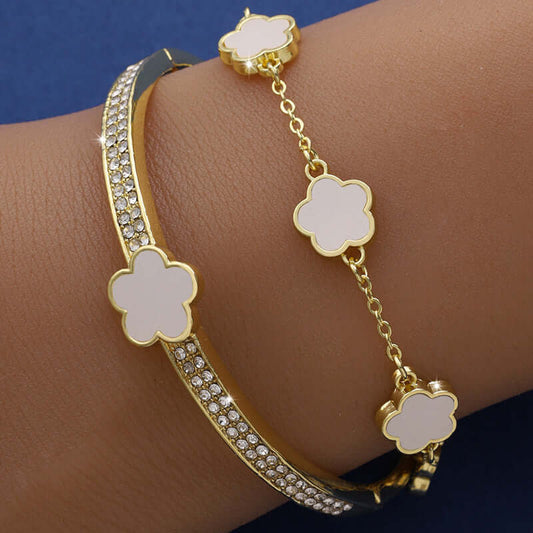 Two Piece Gold Bracelets Set, Flower Petal Bracelets, Elegant Bracelets Set