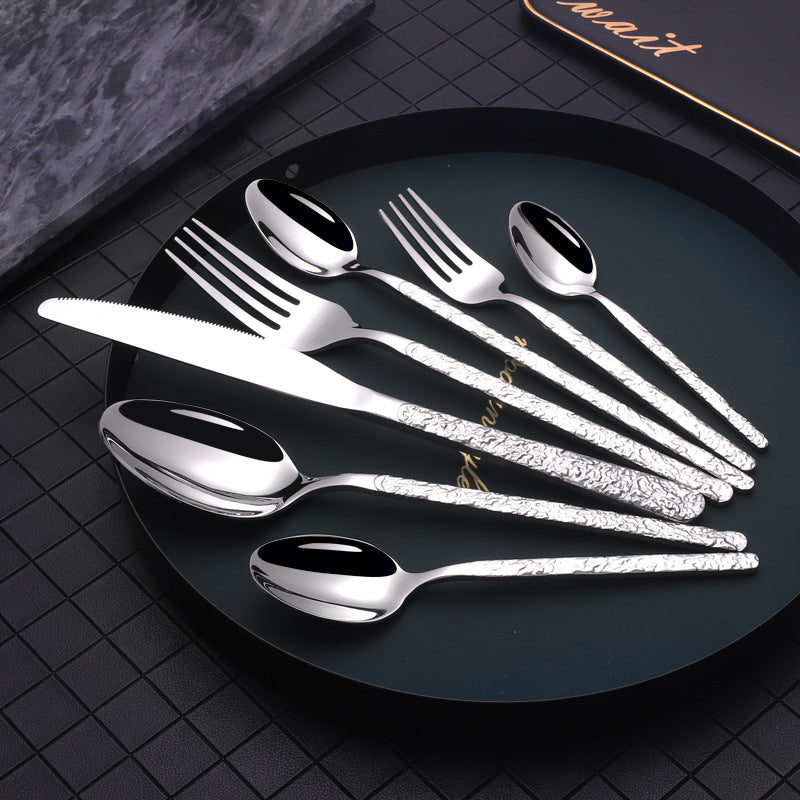 Embossed Textured Handle Stainless Steel Steak Western Cutlery