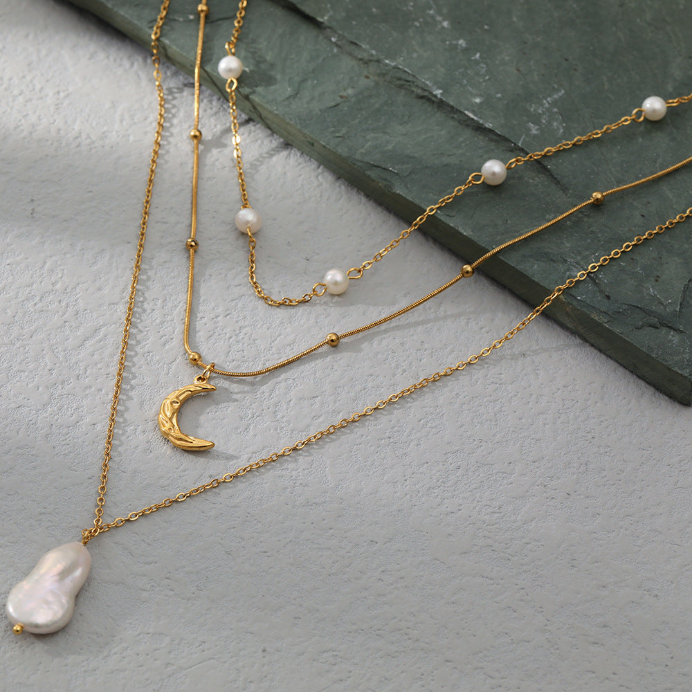 Copper Geometric Freshwater Pearl Necklace Modern Boho Jewelry