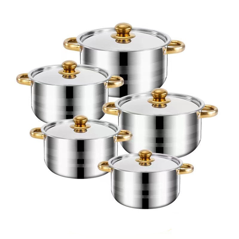 Stainless Steel Gold Handle Cookware Set Dual-sided