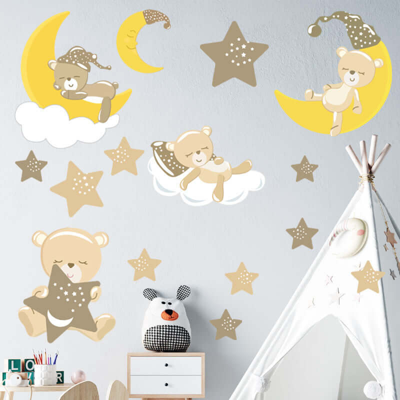 Star Moon Sleeping Bear Children Room Wall Sticker