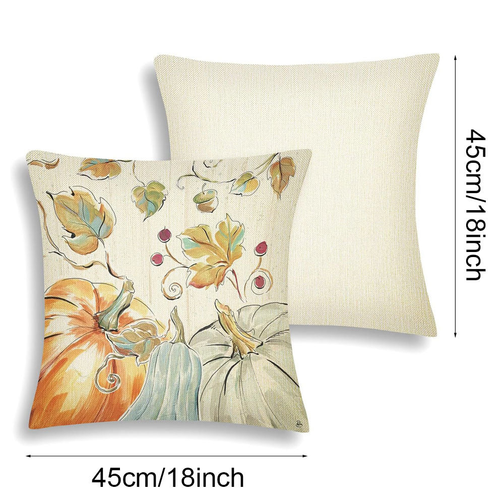 4pcs Thanksgiving Pillow Covers-Fall Pumpkin Maple Leaf Decorative Throw Pillow Covers