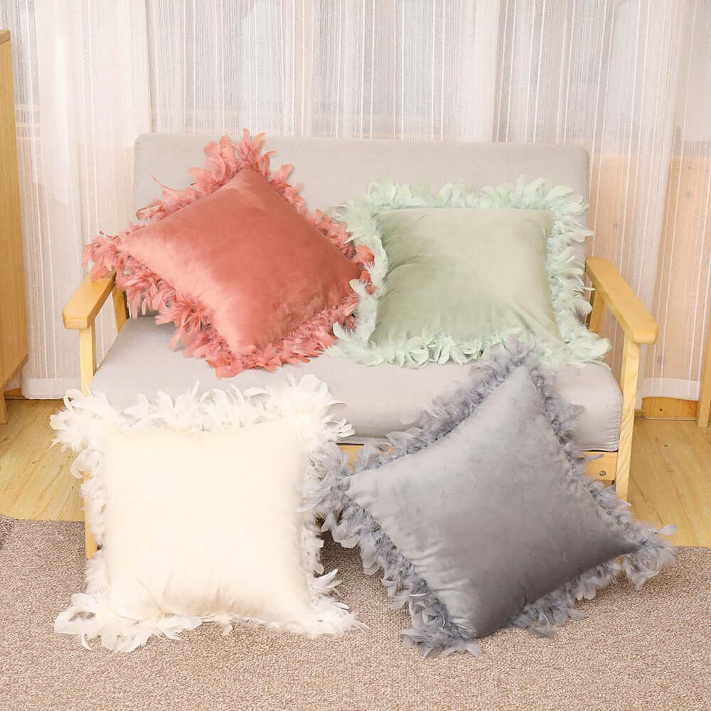 Velvet feather pillowcover home pillow