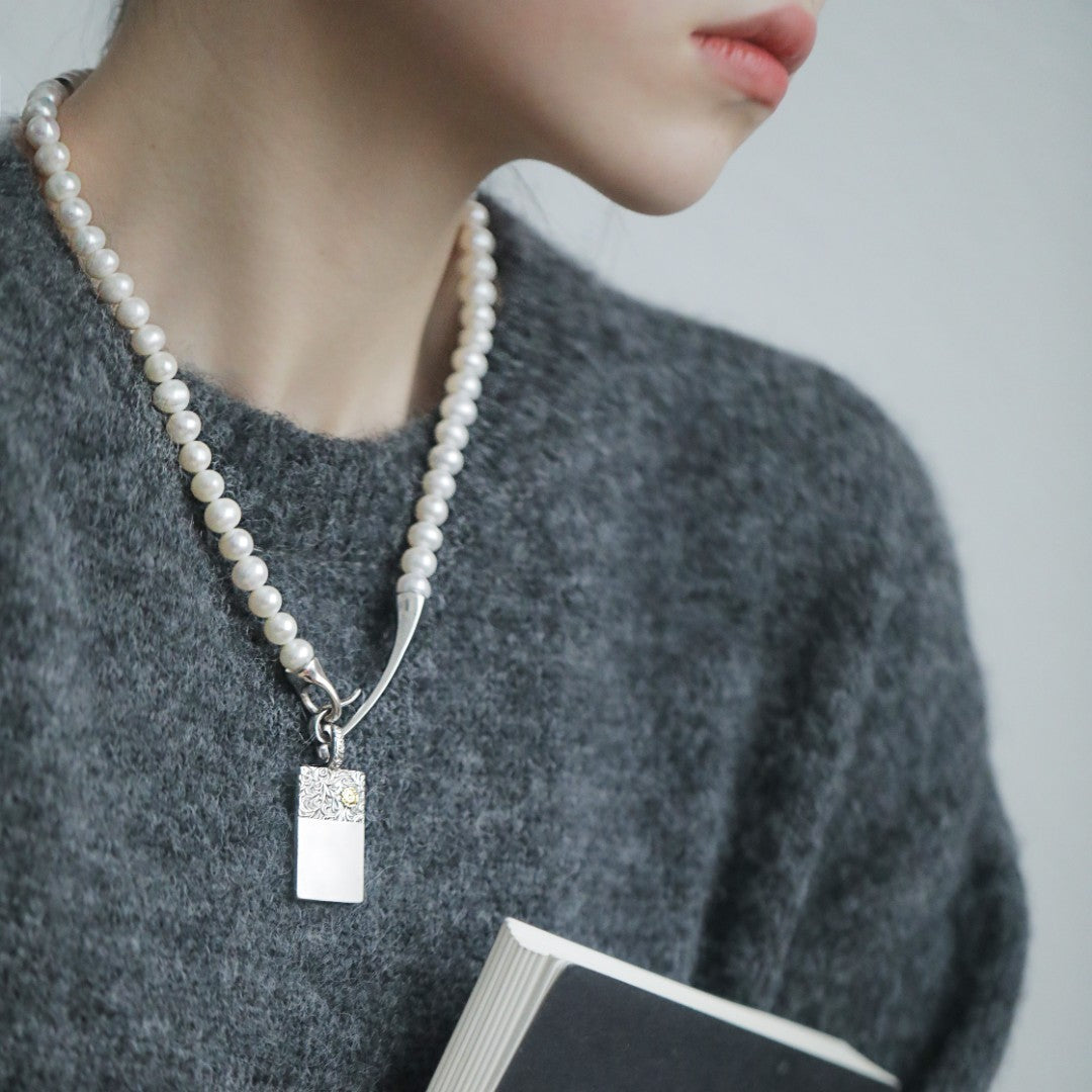 S925 Silver and White Pearl Statement Necklace