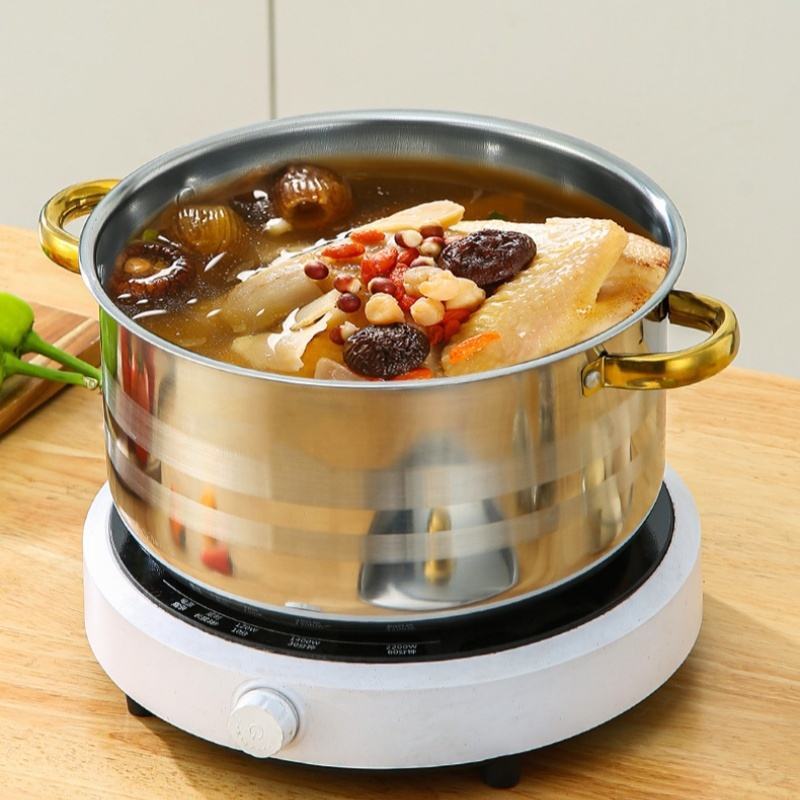 Stainless Steel Gold Handle Cookware Set Dual-sided