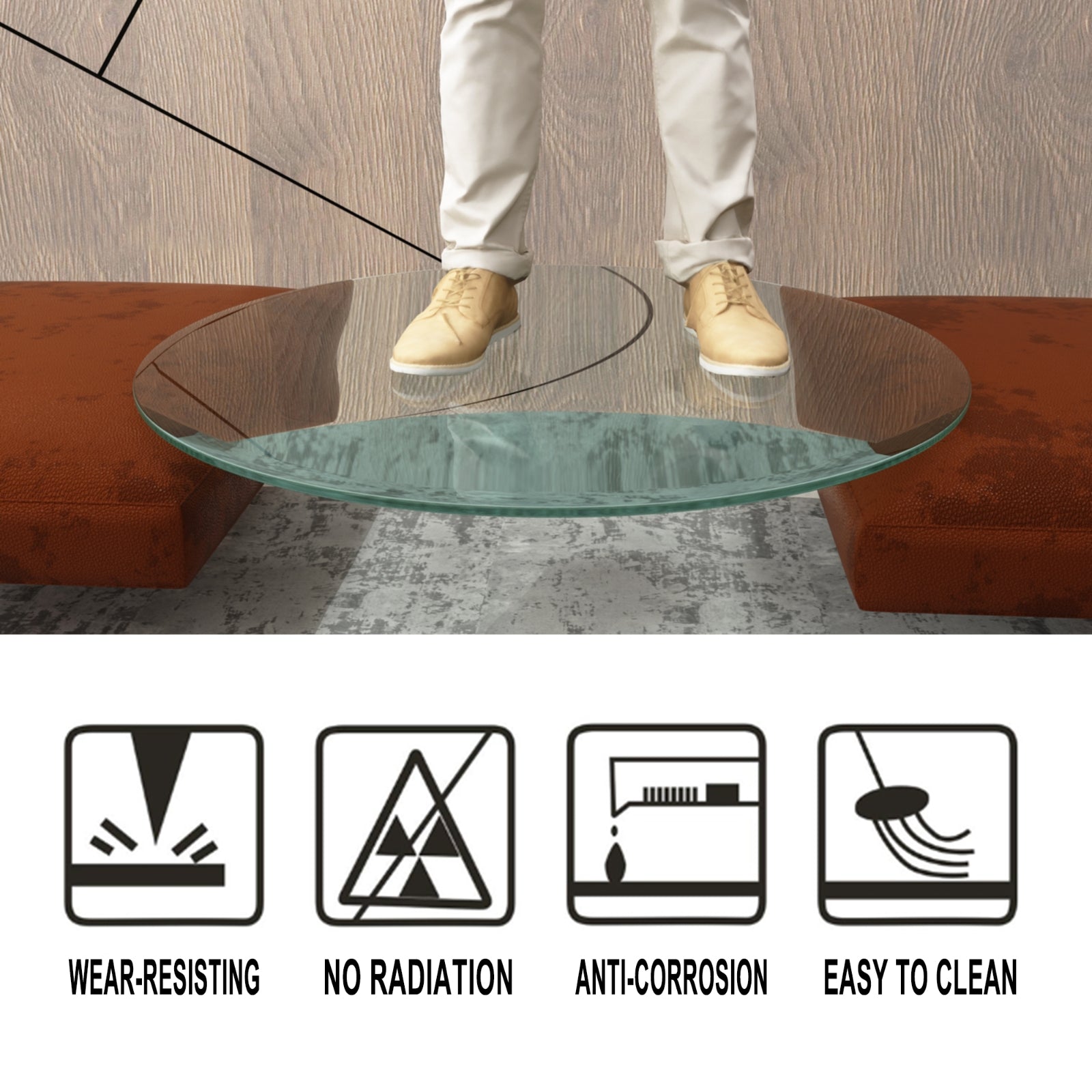 36 Round Tempered Glass Tabletop 14 Thick Flat Polished Edge Clear