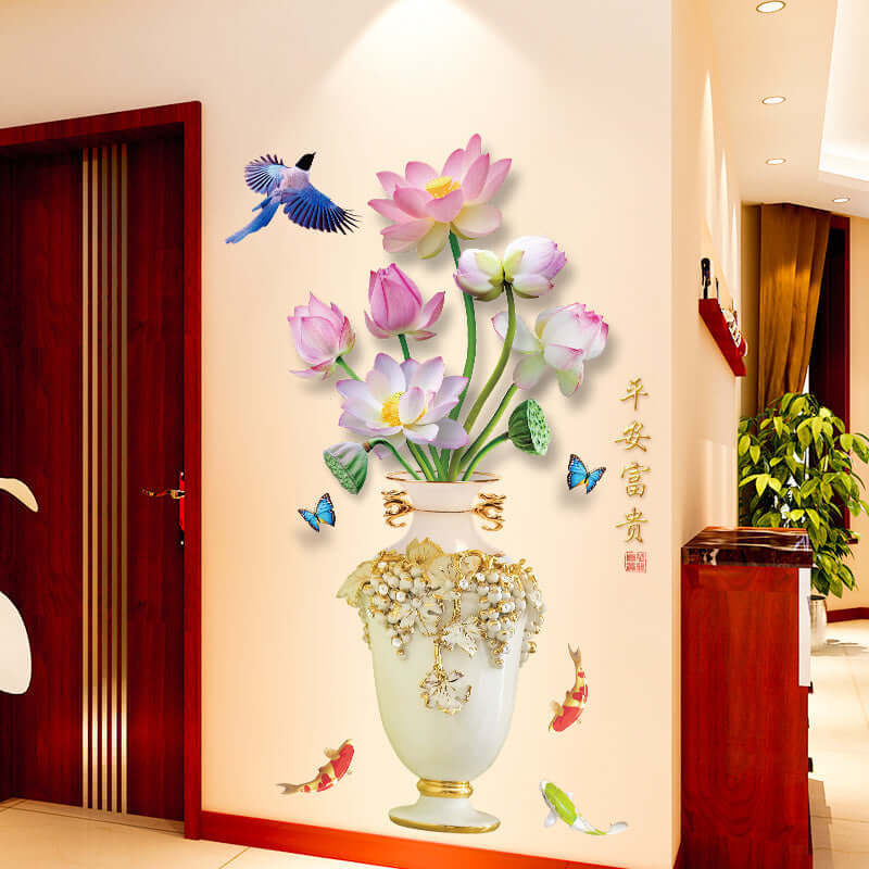 Chinese Style Vase 3d Wall Painting Living Room