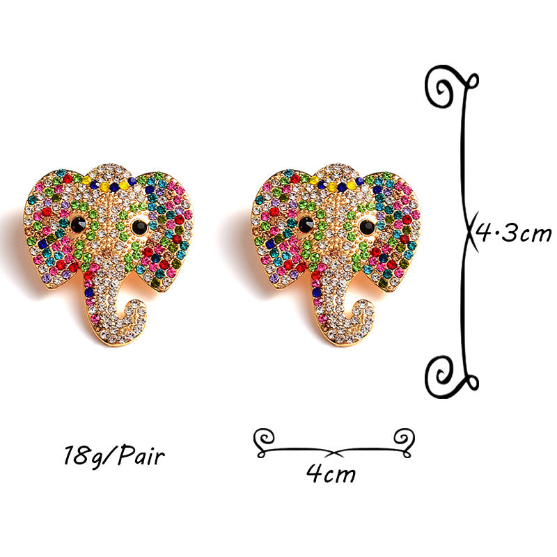 Earrings Elephant Animal Colorful Crystals Alloy