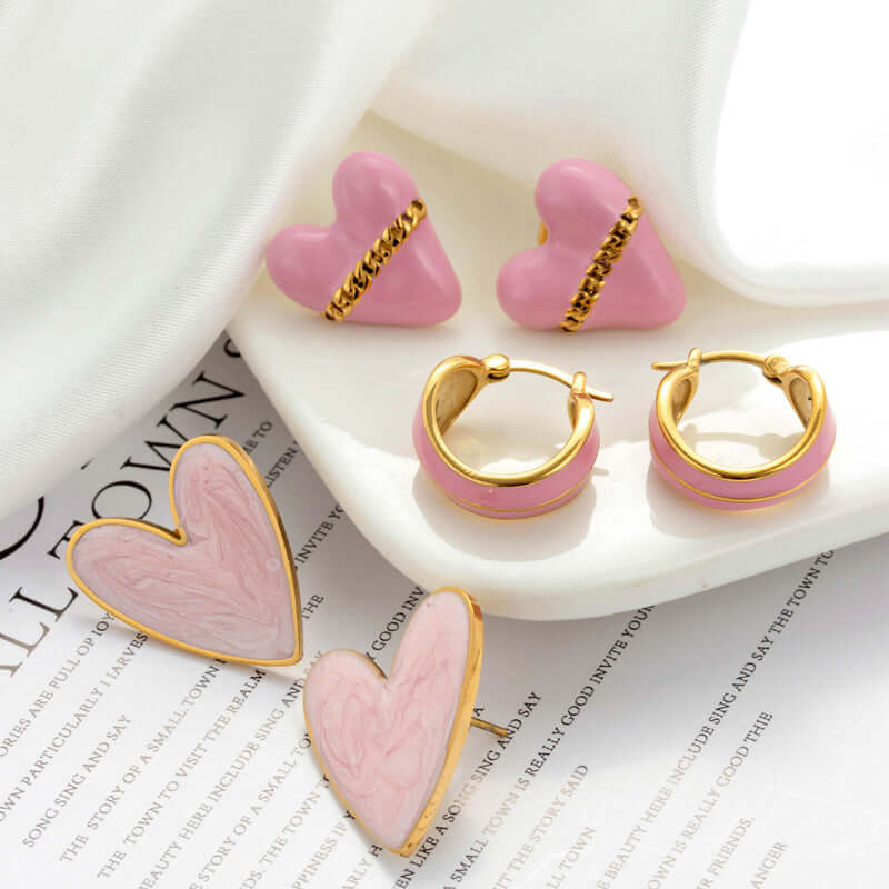 Titanium Steel Heart-shaped Round Stainless-Steel Earrings