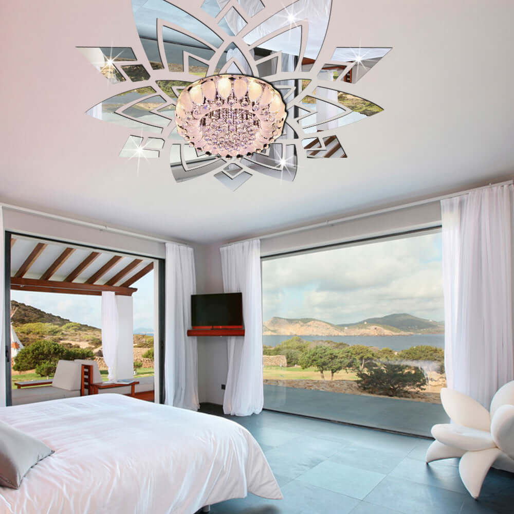 Environmental Protection Three-dimensional Mirror Chandelier Flower Decoration Wall Sticker