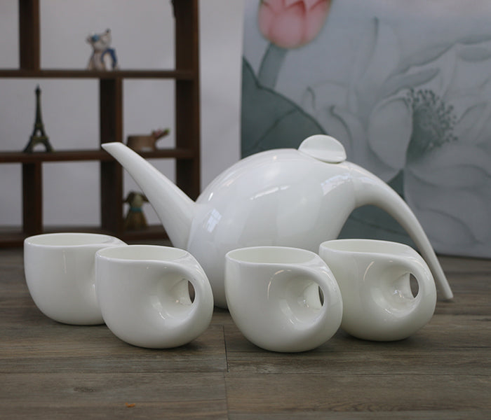 White Lead-free Tear drop Modern Tea Set