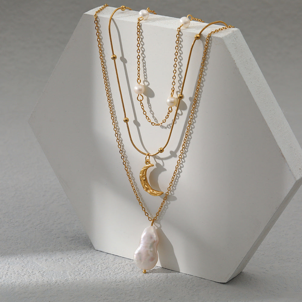 Copper Geometric Freshwater Pearl Necklace Modern Boho Jewelry