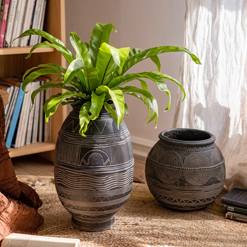 African Art Cement Flowerpot-Ancient Tribal Design
