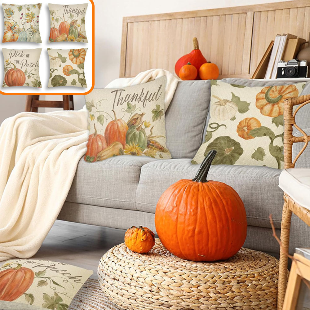 4pcs Thanksgiving Pillow Covers-Fall Pumpkin Maple Leaf Decorative Throw Pillow Covers