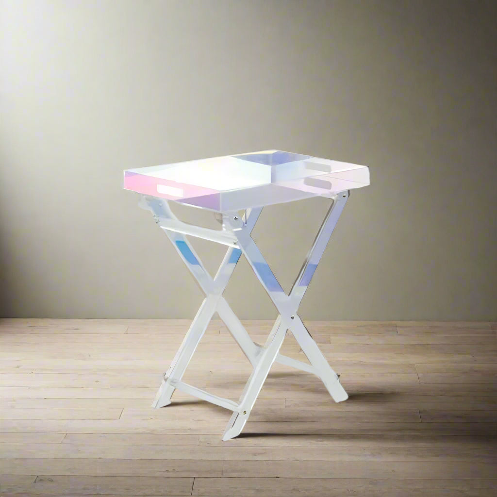 Acrylic Folding Small Table-Clear Portable Side Table for Living Room, Bedroom or Patio