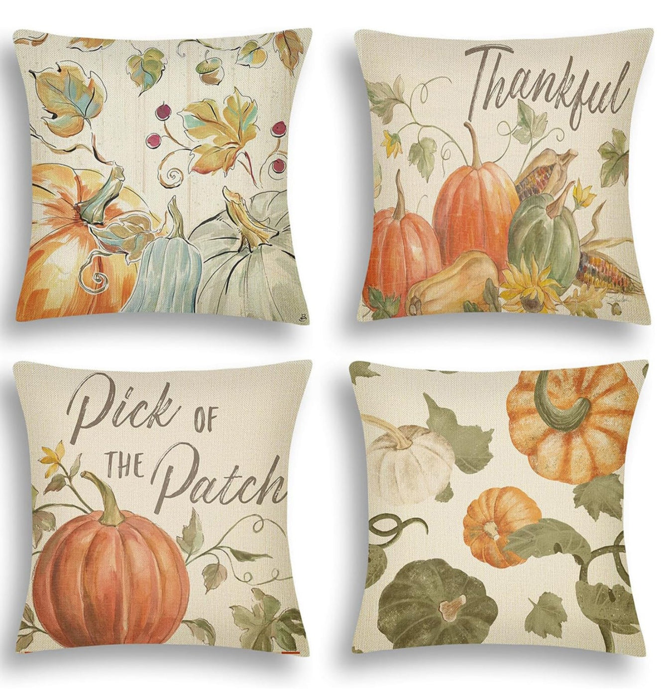 4pcs Thanksgiving Pillow Covers-Fall Pumpkin Maple Leaf Decorative Throw Pillow Covers