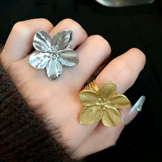 Chunky Flower Ring Adjustable Ring