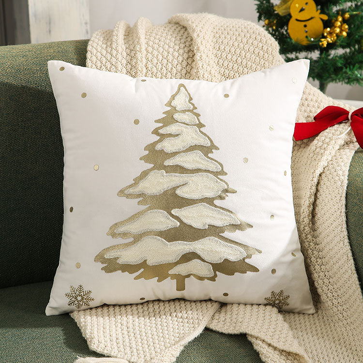 Embroidered Bronzing Christmas Tree Pillow Cover-Elegant Holiday Home Decor