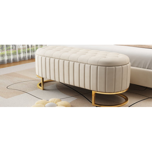 Elegant Ottoman Oval Velvet Storage