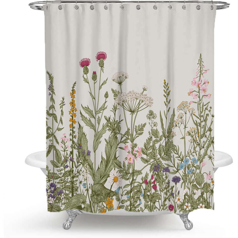 Floral Plant Shower Curtain Bathroom Curtain Polyester