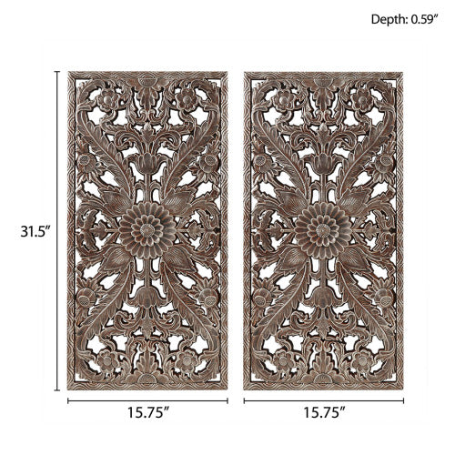 Distressed Carved Wood Wall Decor Set-2-Piece Vintage Rustic Panels