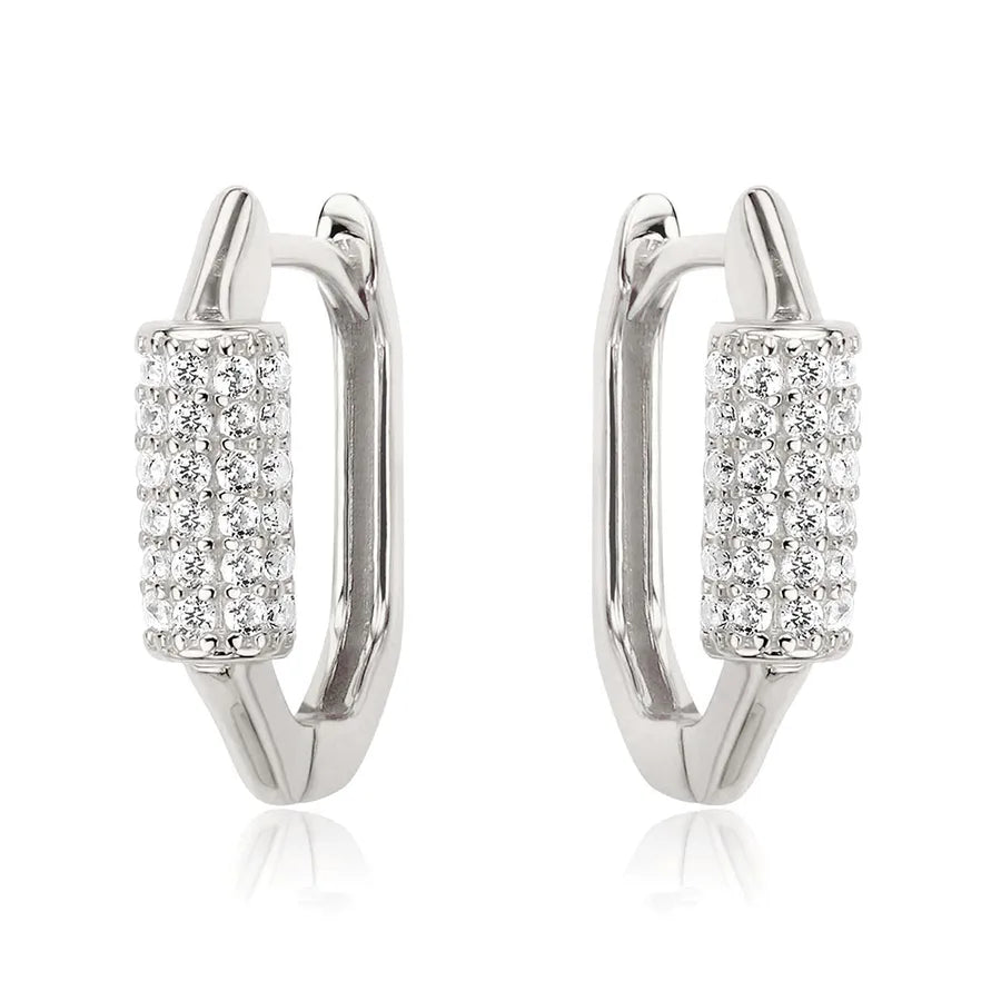 White Gold Plated 925 Sterling Silver Zircon Oval Earrings