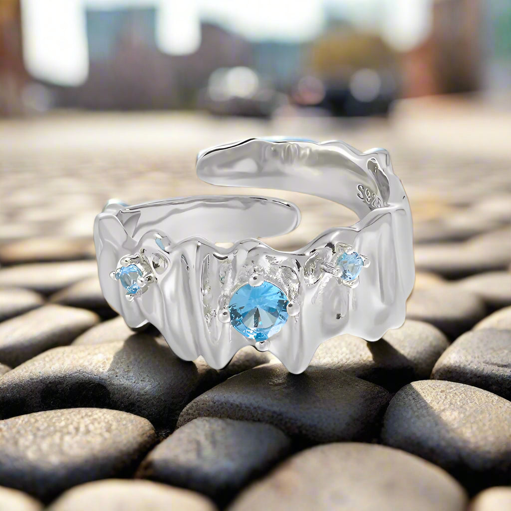 925 Sterling Silver Artificial Gemstones Geometric Open Rings