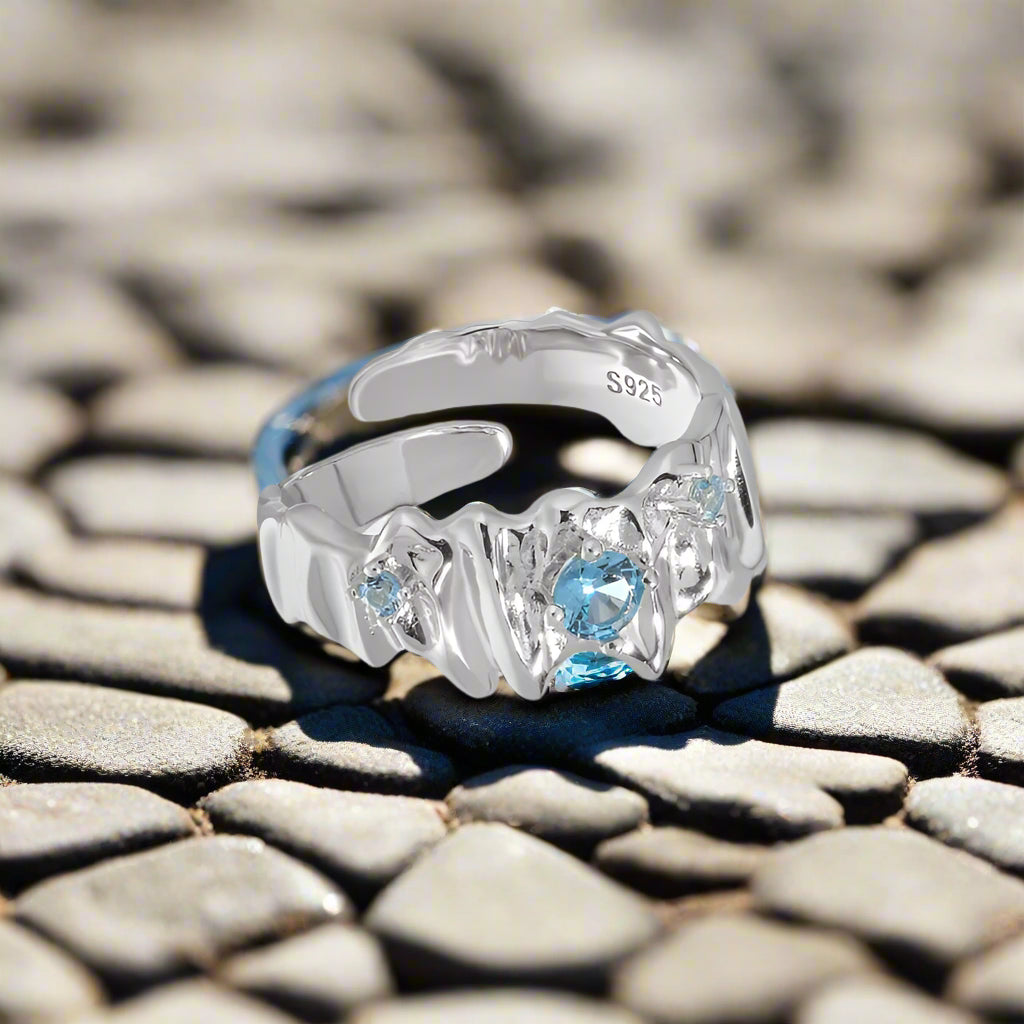 925 Sterling Silver Artificial Gemstones Geometric Open Rings